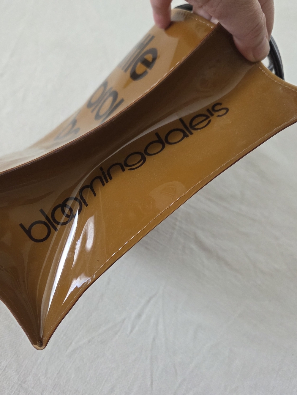 Vintage Bloomingdales Glossy Little Brown Bag Small Tote - Picture 2 of 10